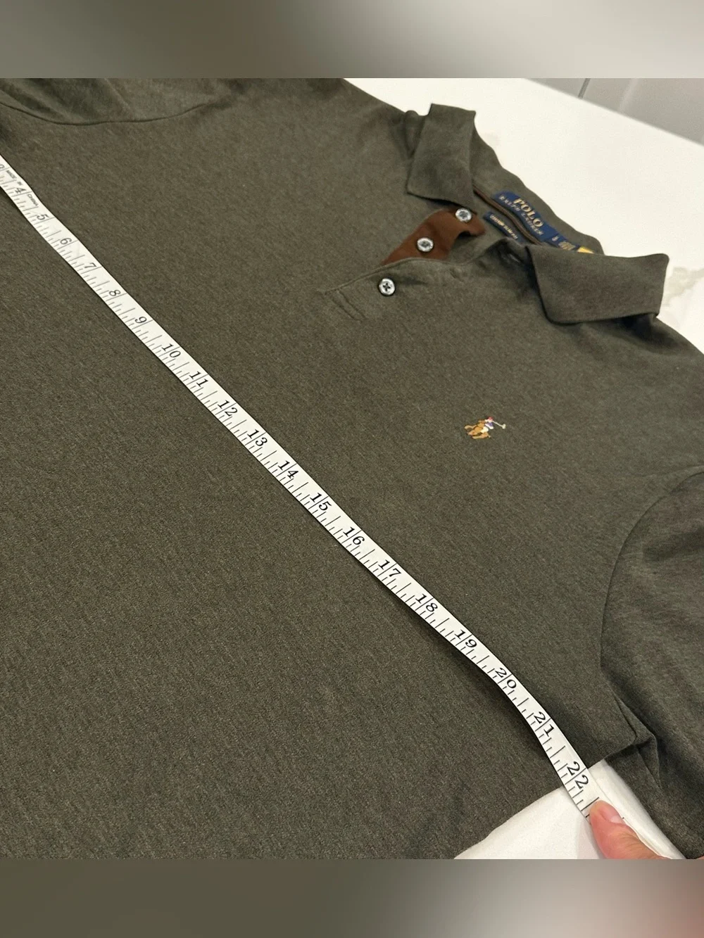 Polo Ralph Lauren Mens Custom Slim  Shirt L Green Suede Placket Preppy Old Money